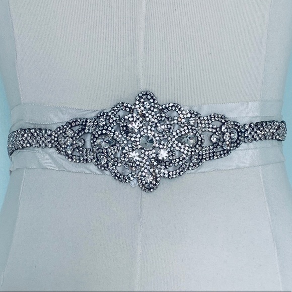 David's Bridal Accessories - Grosgrain Beaded Bridal Sash Ivory